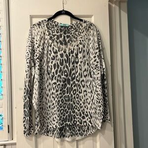 Cheetah, gray and white sweater